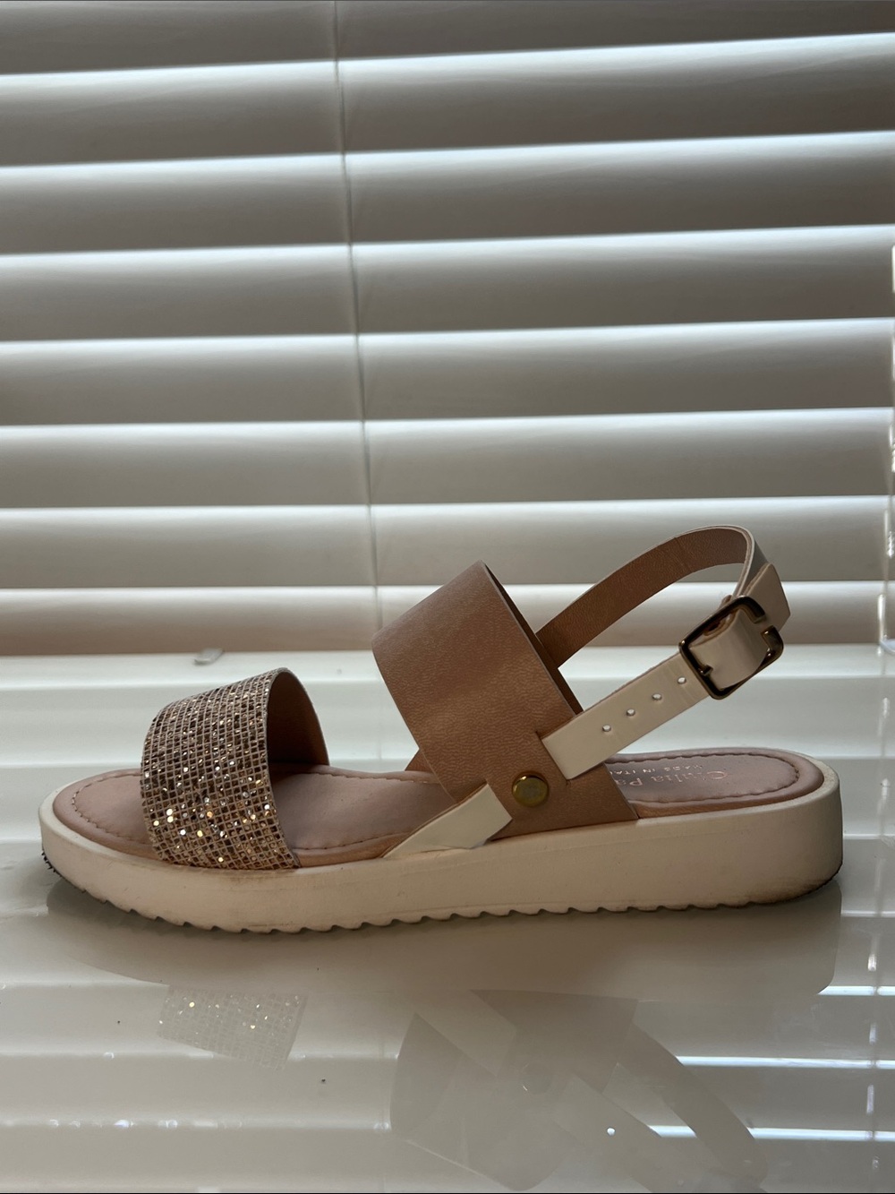 Girls' Glitter Front Strap Slingback Sandal in Light Pink Comes in Box Size 4